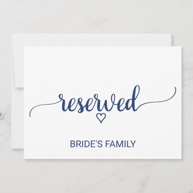 Navy Blue Simple Calligraphy Wedding Reserved Sign (Vorderseite)