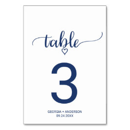 Navy Blue Simple Calligraphy Wedding Tischnummer
