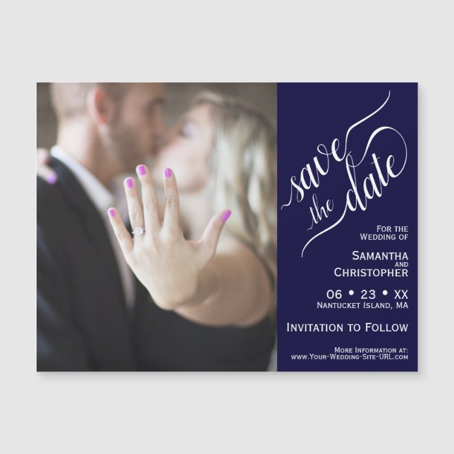 Navy Blue Simple Chic Wedding Save the Date Magnet (Vorderseite)