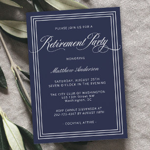 Navy Blue Simple Elegance Retirement Party Einladung