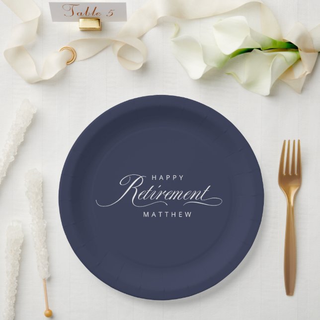 Navy Blue Simple Elegance Retirement Party Pappteller (Hochzeit)