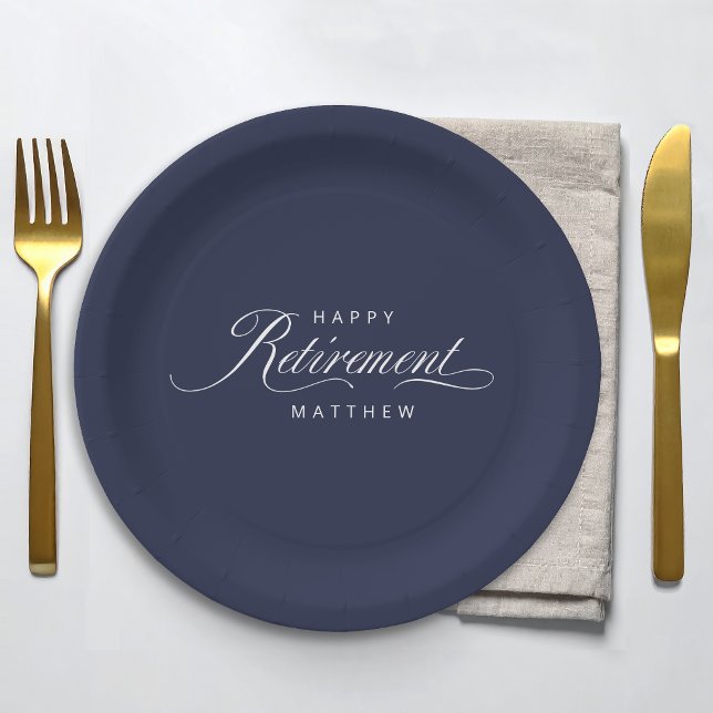 Navy Blue Simple Elegance Retirement Party Pappteller (Von Creator hochgeladen)