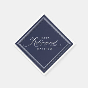 Navy Blue Simple Elegance Retirement Party Serviette