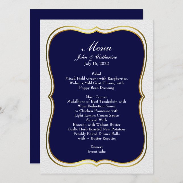 Navy Blue Simple Elegance Wedding Menu Menükarte (Vorne/Hinten)