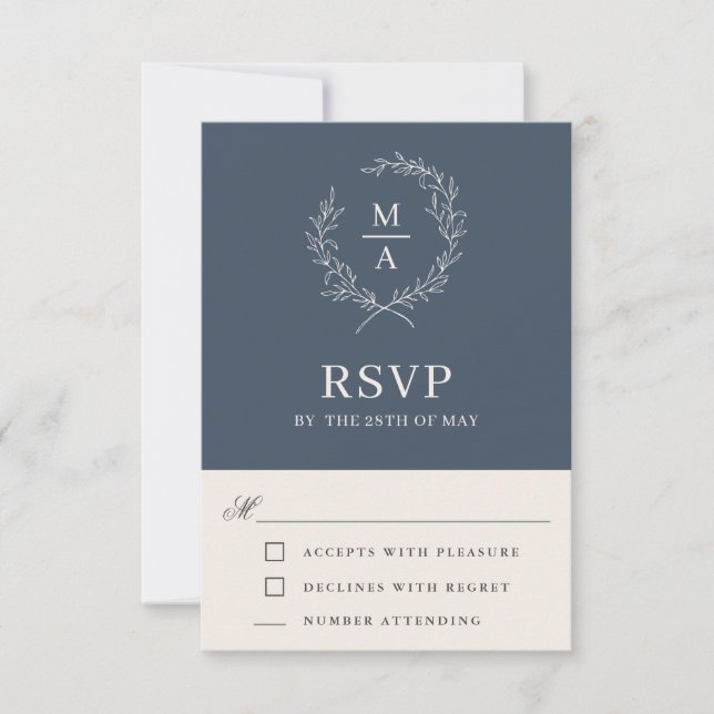 Navy Blue Simple Elegangram RSVP Card Karte (Vorderseite)
