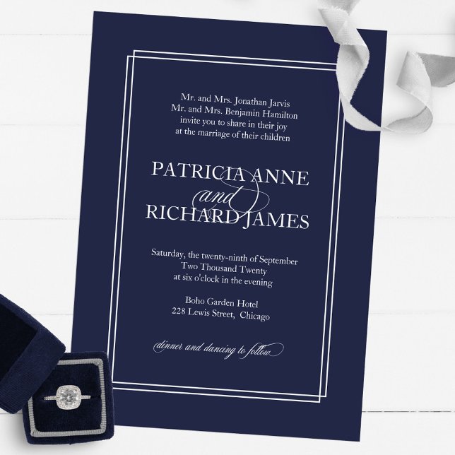 Navy Blue Simple Elegant Formal Wedding Einladung (Von Creator hochgeladen)