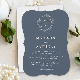 Navy Blue Simple Elegant Monogram Wedding Einladung