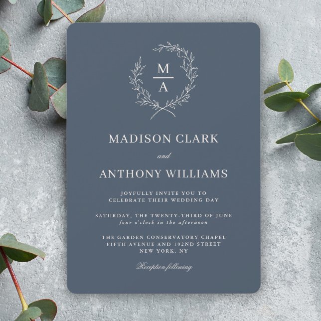 Navy Blue Simple Elegant Monogram Wedding Einladung (Von Creator hochgeladen)