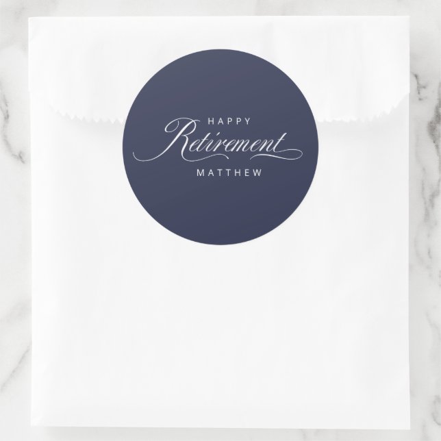 Navy Blue Simple Elegant Retirement Party Runder Aufkleber (Tasche)