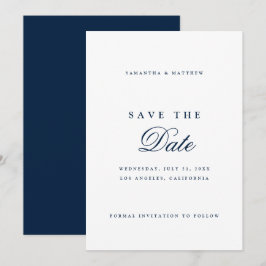 Navy Blue Simple Elegant Script Save The Date