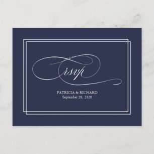 Navy Blue Simple Elegant Wedding RSVP Postcard Postkarte