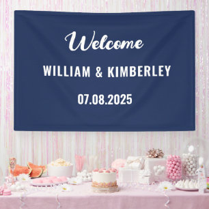 Navy Blue Simple Elegante Moderne Hochzeit Banner
