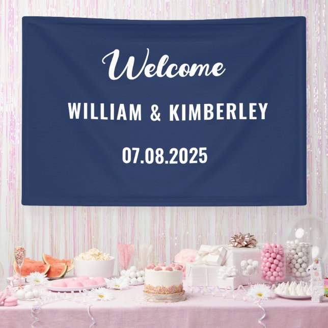 Navy Blue Simple Elegante Moderne Hochzeit Banner (Party)