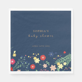 Navy Blue Simple Elegante Wildblume Baby Shower Serviette
