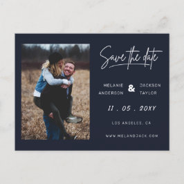 Navy Blue Simple Foto Save the Date Ankündigungspostkarte
