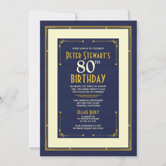 Navy Blue Simple Man's Classic 80. Geburtstag Einladung
