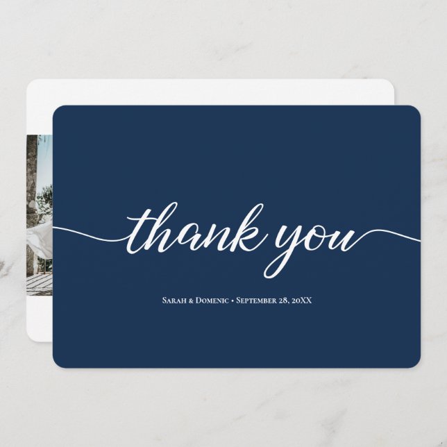 Navy Blue Simple Minimalistisch Wedding Vielen Dan Dankeskarte (Vorne/Hinten)
