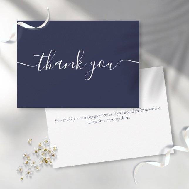 Navy Blue Simple Modern Elegant Script Dankeskarte (Von Creator hochgeladen)