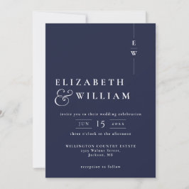 Navy Blue Simple Modern Elegante Monogram Wedding Einladung