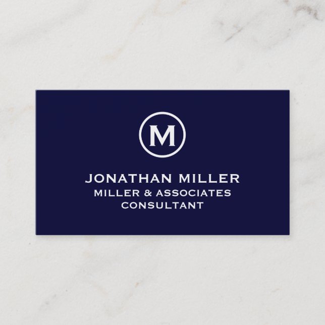 Navy Blue Simple Monogram Visitenkarte (Vorderseite)