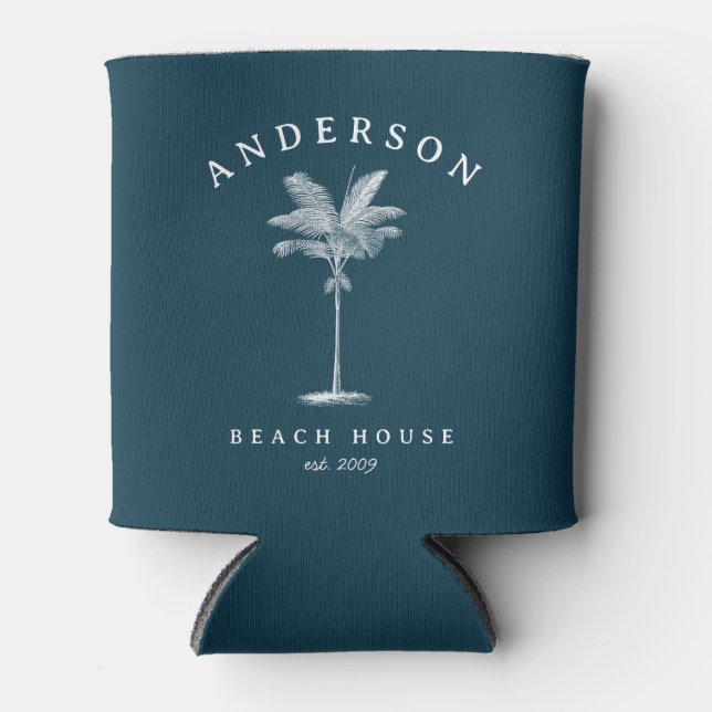 Navy Blue Simple Palm Tree Beach House Dosenkühler (Vorderseite)