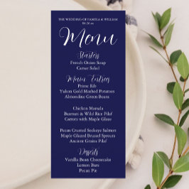 Navy Blue Simple Style Hochzeitsessen Menükarte