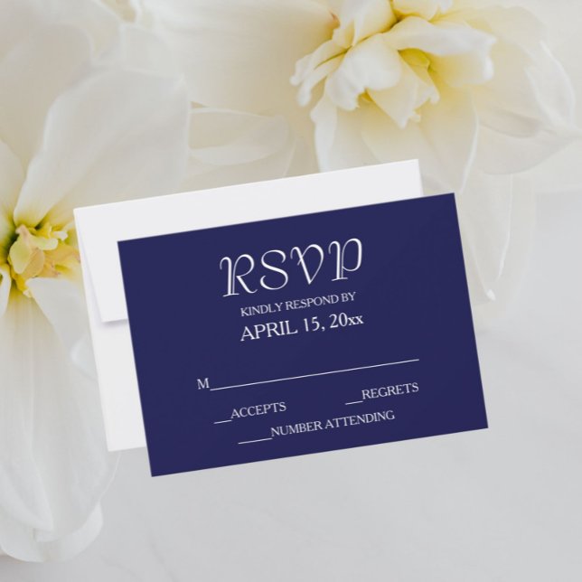 Navy Blue Simple Style Wedding RSVP Karte (In Situ Wedding)