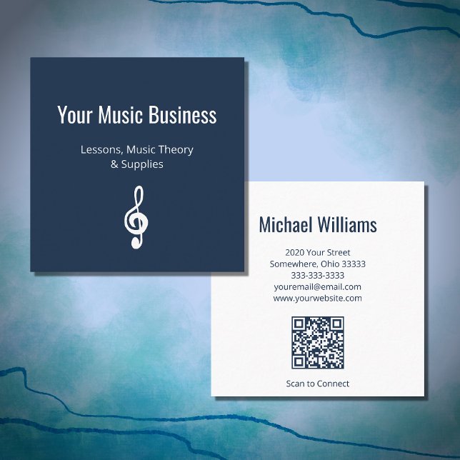 Navy Blue Simple Treble Clef QR-Code Music Quadratische Visitenkarte (Von Creator hochgeladen)
