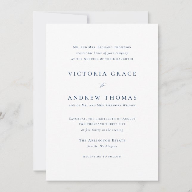 Navy Blue Simple Typografy Formal Wedding Einladung (Vorderseite)