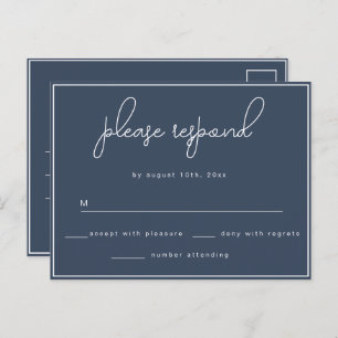 Navy Blue Simple Wedding RSVP Response Postcard Postkarte