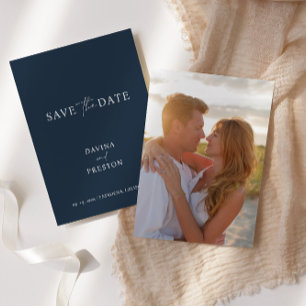 Navy Blue Simple Wedding Script Modernes Foto Save The Date