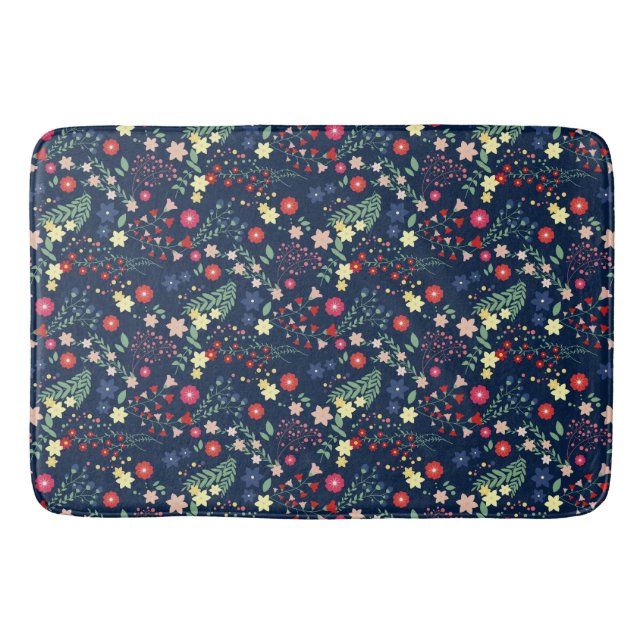 Navy Blue Simple Wildblume Pattern Badematte (Vorderseite)