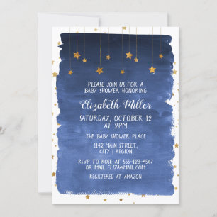 Navy Blue Sky und Golden Stars Kinderdusche Einlad Einladung