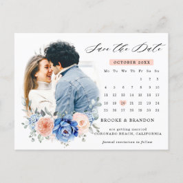 Navy Blue Slate Dusty Blush Pink Save the Date Postkarte