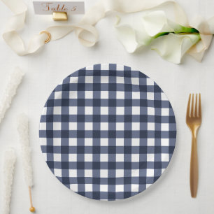 Navy Blue Small Classic Gingham Karo Kariert Pappteller