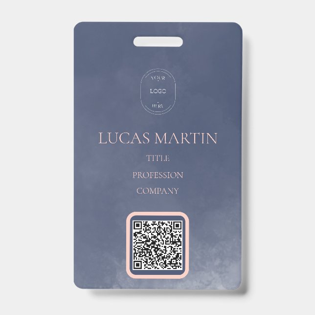 Navy Blue Smokey QR Code Name Abzeichen für Mitarb Ausweis (Vorderseite)
