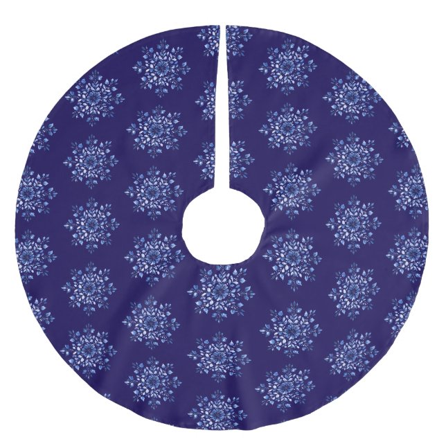Navy Blue Snowflake Weihnachten Polyester Weihnachtsbaumdecke (Vorderseite)