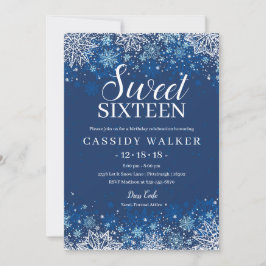 Navy Blue Snowflake Winter Sweet 16 Geburtstag Einladung
