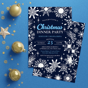 Navy Blue Snowflakes Weihnachtsabend Party Einladung