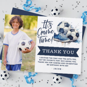 Navy Blue Soccer Kids Watercolor Foto Dankeskarte