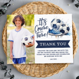 Navy Blue Soccer Kids Watercolor Foto Vielen Dank Postkarte