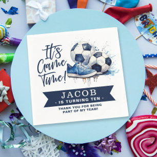 Navy Blue Soccer Kids Watercolor Serviette