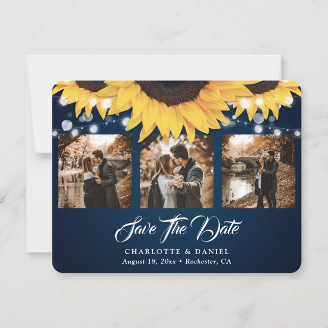 Navy Blue Sonnenblume 3 Foto Speichern Sie die Dat Save The Date (Vorderseite)