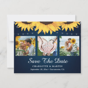 Navy Blue Sonnenblume 3 Foto Speichern Sie die Dat Save The Date