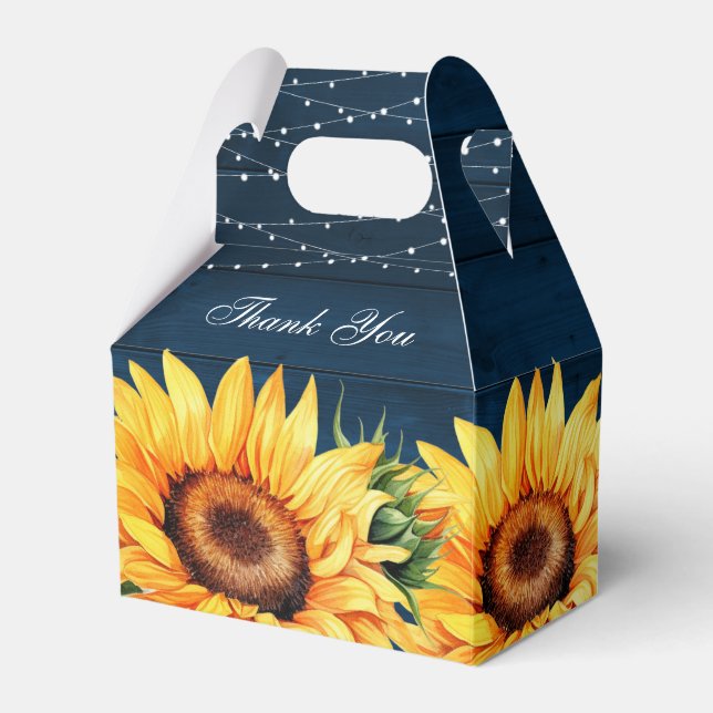 Navy Blue Sonnenblume Rustic Wood Wedding Vielen D Geschenkschachtel (Vorderseite)