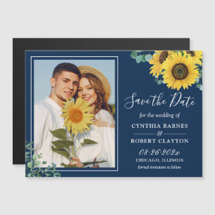Navy Blue Sonnenblumen Foto Save-the-Date-Magnet Magnetkarte