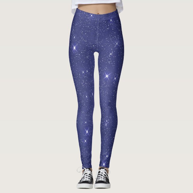 Navy Blue Sparkle Girly Glam Leggings (Vorderseite)