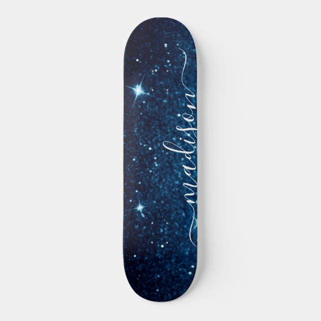Navy Blue Sparkle Glitzer Personalisiert Skateboard (Vorderseite)