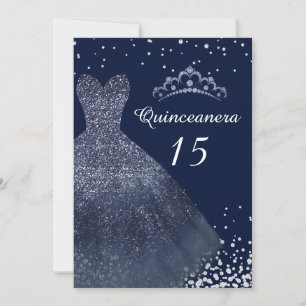 Navy Blue Sparkle Gown Dress Quinceanera Party Einladung