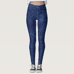 Navy Blue Spiral Muster Leggings